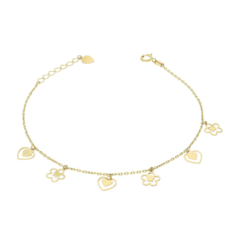 Bransoleta złota wiszące kwiatki i serca/rolo AR X6FOR6B6041-X próba 585