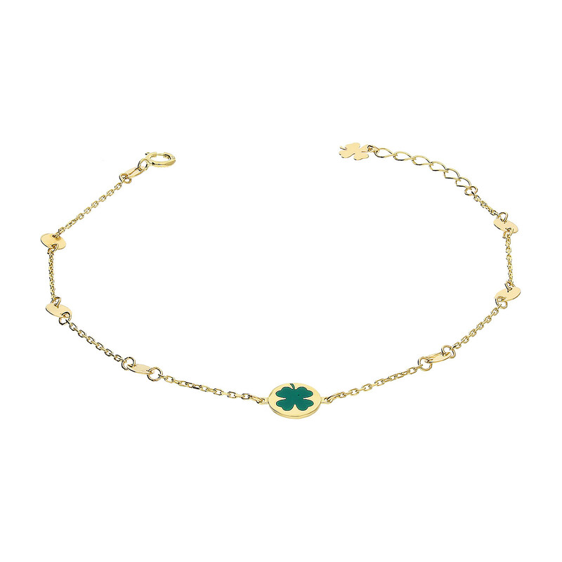 Bransoleta złota koniczyna z zieloną emalią i okrągłe blaszki/rolo AR X6FOR6B8217-III-LZM2-LP próba 375