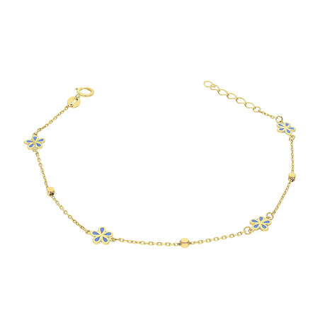 Bransoleta złota kwiatki z niebieską emalią i gładkie kulki AR X6FOR6B8305-III-LZM1-LP próba 375