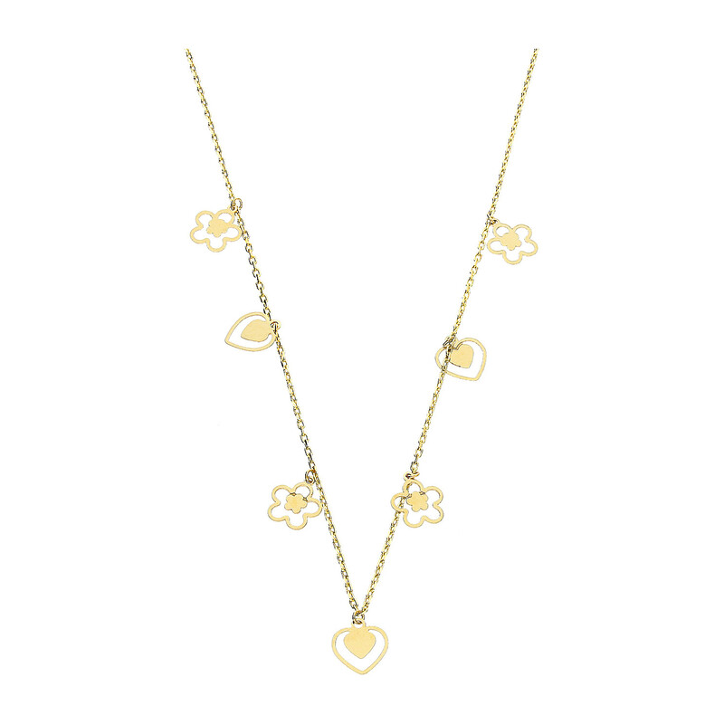 Naszyjnik złoty wiszące kwiatki i serca/rolo AR X6FOR6N6041-X próba 585