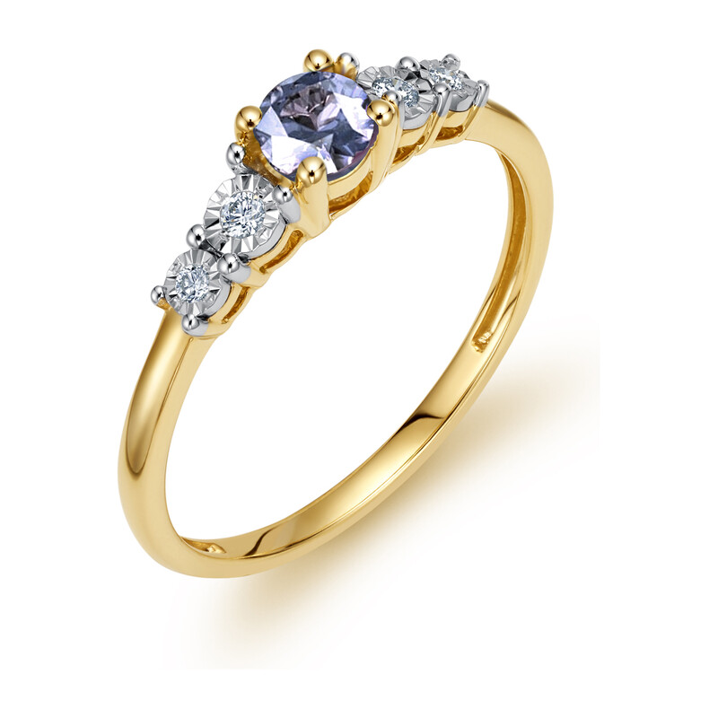 Pierścionek złoty tanzanit i białe diamenty LC JR12111Y-TNZ Line Magic próba 585
