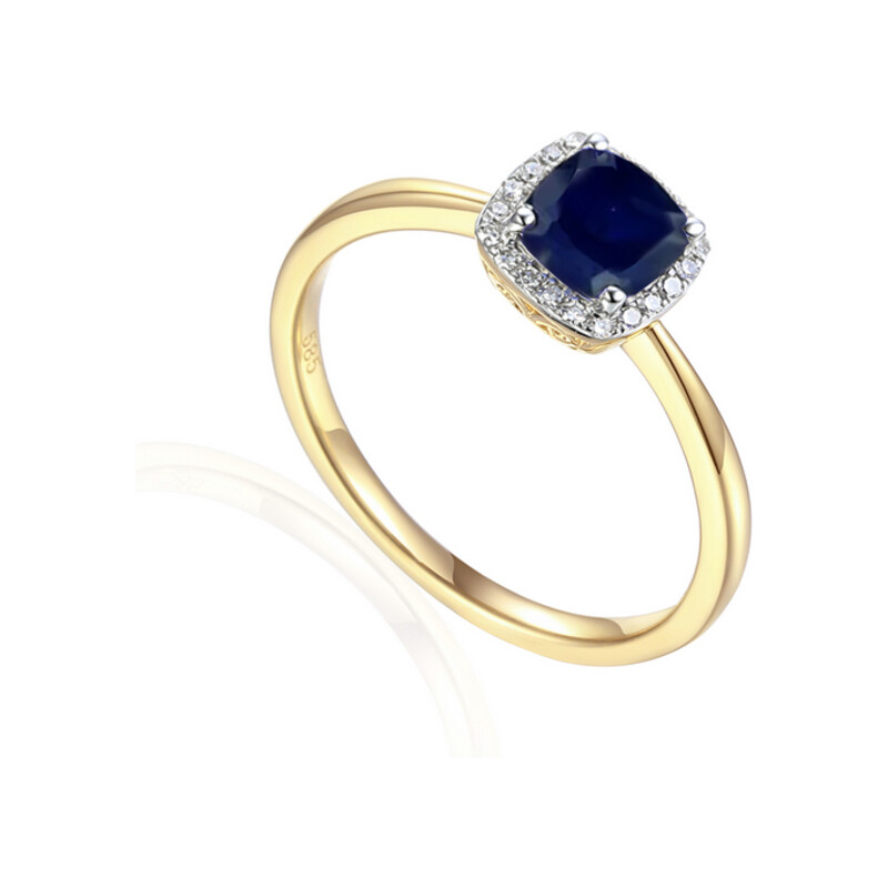 Kolczyki szafir 0,76ct+bryl 0,08ct/sztyft AW 58266 Y-SA CUSHION próba 585