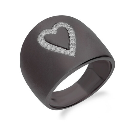Pierścionek srebrny rutenowany szeroki z sercem z cyrkoniami JA908 RUTEN próba 925