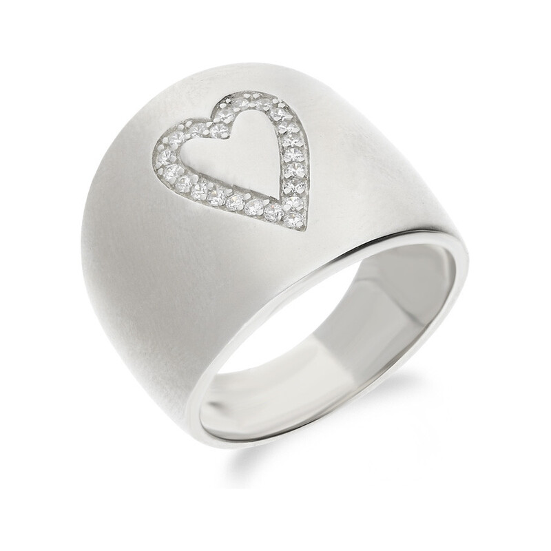 Pierścionek srebrny szeroki z sercem z cyrkoniami  JA908 próba 925