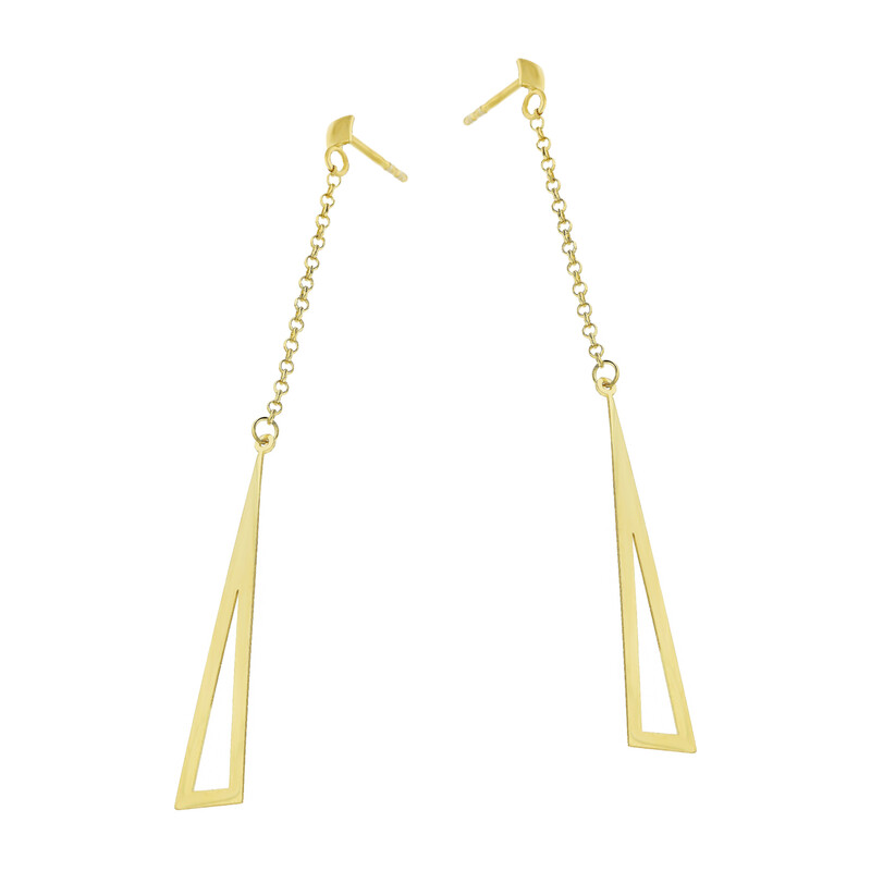 Kolczyki pozłacane trójkąt na łańcuszku rolo/sztyft A6 07180479-00 próba 925