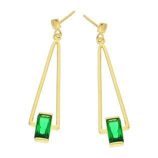 Kolczyki pozłacane trójkąt z zieloną cyrkonią/sztyft A6 07187467-00 próba 925