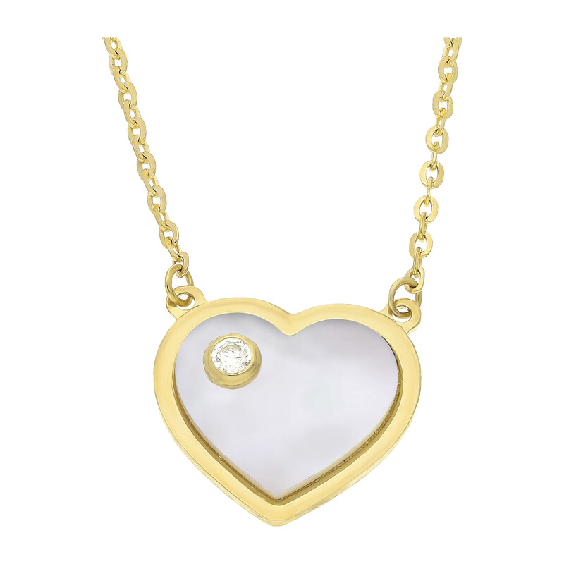 Naszyjnik złoty serce z białą masą perłową i cyrkonią/rolo AR CABLE8N-0317-III-FCZ-MOP-1 próba 375