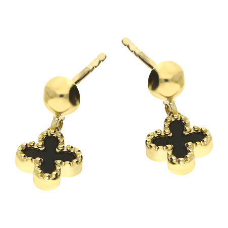 Kolczyki złote koniczyna z czarną emalią i kulkami bead/sztyft AR KR(X-X3)E0661-AC próba 375