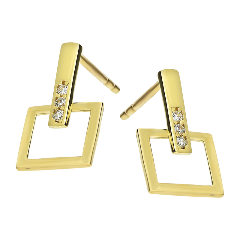 Złote Kolczyki Kwadrat Ramka Cyrkonie pr. 585 - JubilerSezam.pl