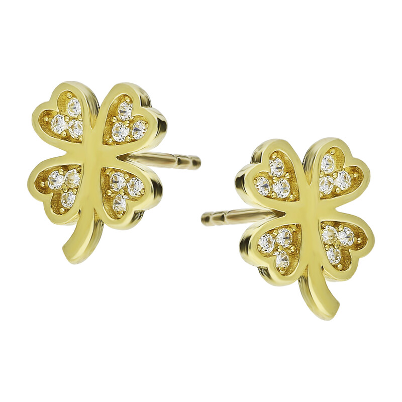 Kolczyki złote koniczyna z serc z cyrkoniami/sztyft AR VX8-X8ZE0459-LP próba 375