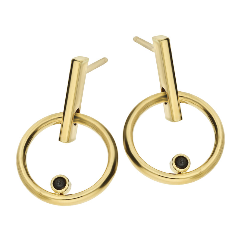 Kolczyki złote koło ramka z czarną cyrkonią na pałce/sztyft AR X4CTE0939-FO próba 585