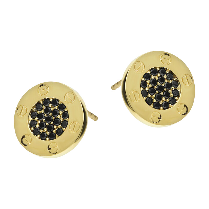 Kolczyki złote koło i czarne cyrkonie/sztyft  AR X6-VX5ZFUE0332-FO-LP próba 375