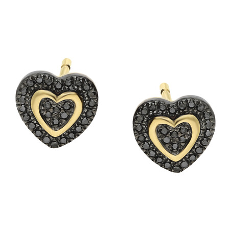Kolczyki złote serce z drugim sercem i czarnymi diamentami/sztyft AW 79585 Y-08917 Y-BL próba 585