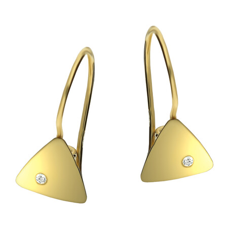 Kolczyki złote trójkątna blaszka z diamentem/bigiel BE D-09 próba 585