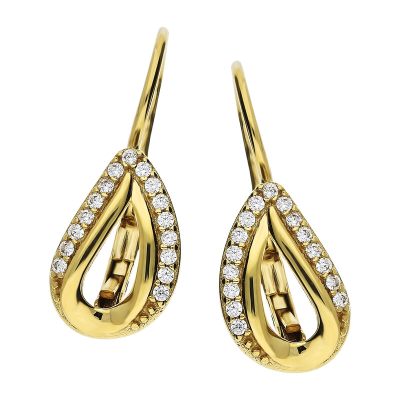 Kolczyki złote kropla z białymi cyrkoniami/bigiel DJ 194-BIZ próba 375