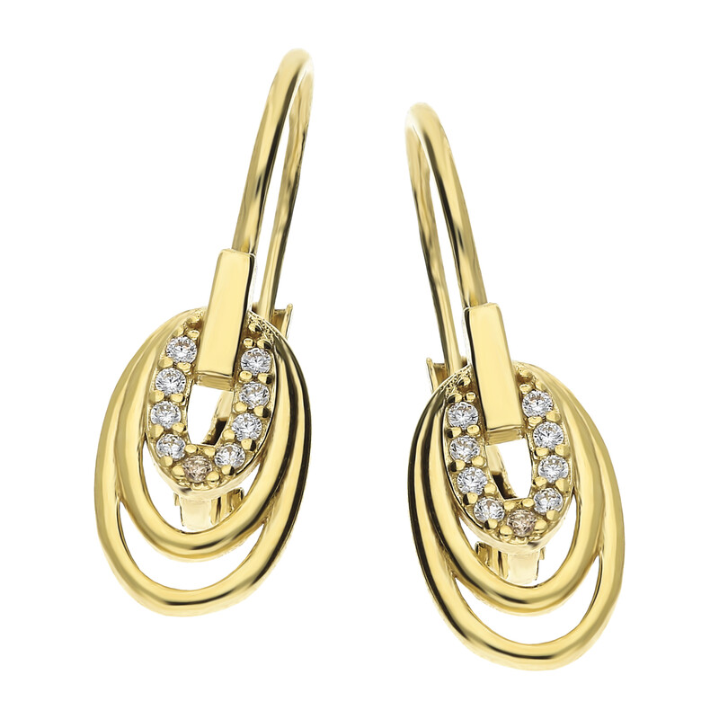 Kolczyki złote trzy owalne ramki z cyrkoniami/big.zam. DJ 228-BIZ próba 375