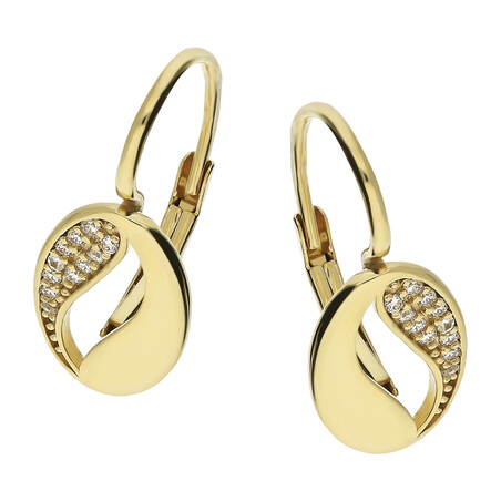 Kolczyki złote owal w kształcie kawy z cyrkoniami/big.zam. DJ 229-BIZ próba 375