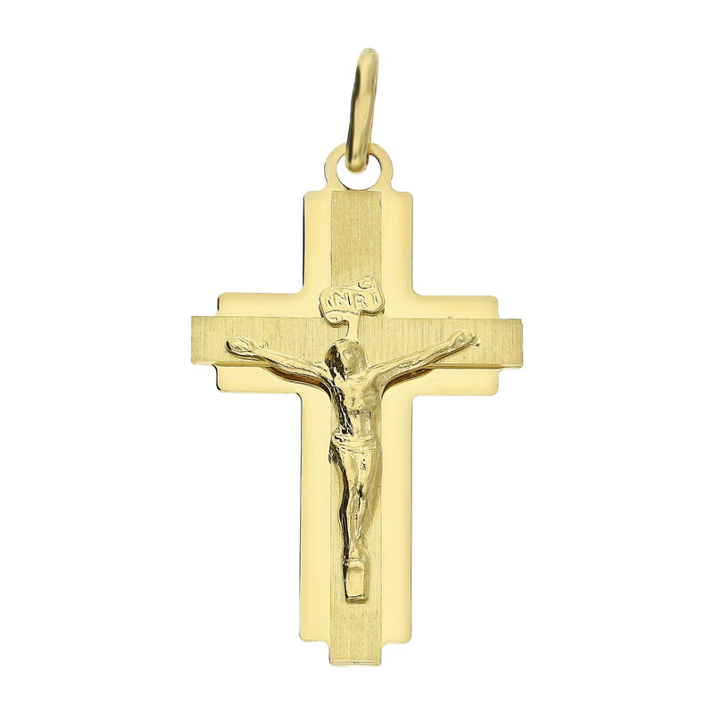 Krzyżyk złoty nakładany z wizerunkiem Pana Jezusa DJ308 próba 585