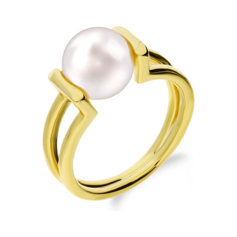 Pierścionek pozłacany podwójny z białą perłą jubilerską JA1111 GOLD próba 925