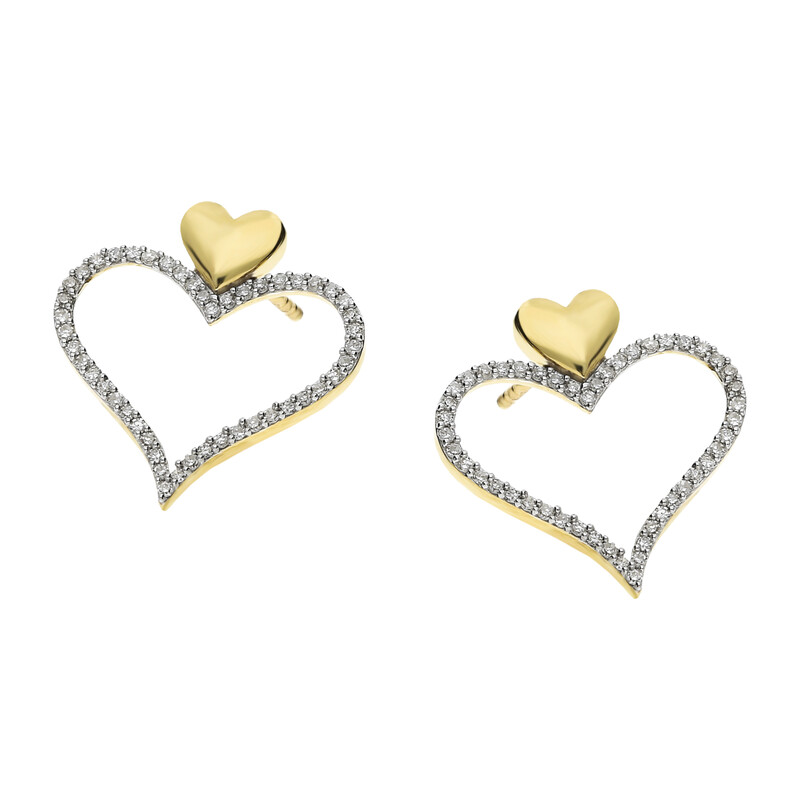Kolczyki złote serce ramka z diamentami/sztyft LC JE4339-5974Y próba 585
