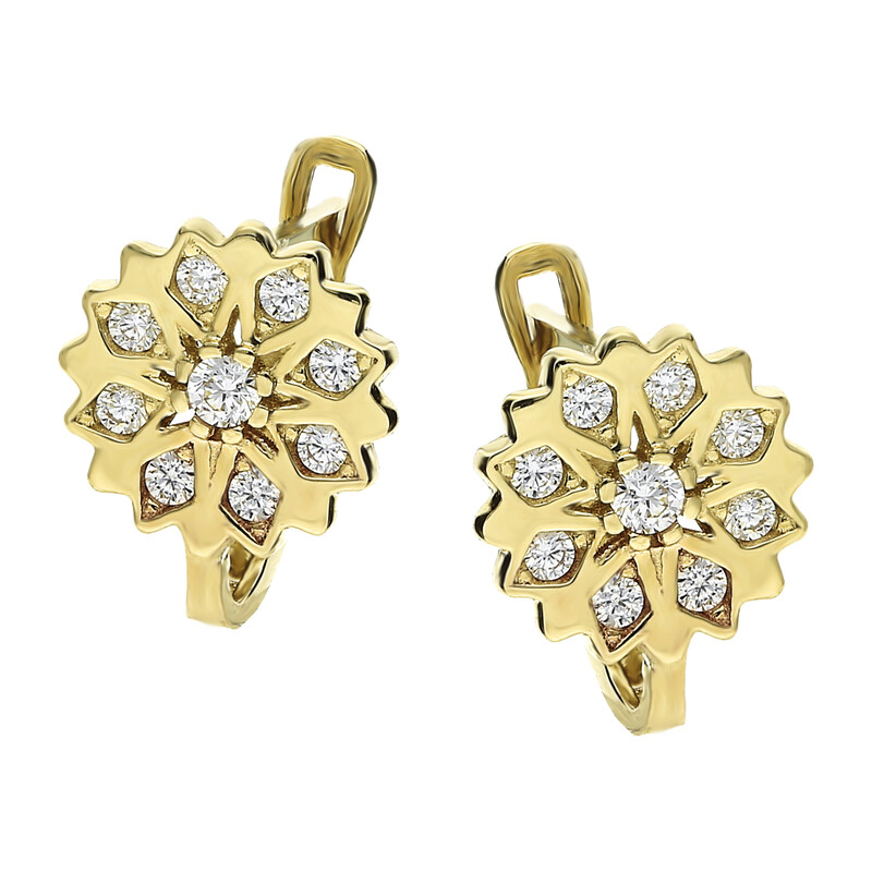 Kolczyki złote dla dziewczynki kwiat rozeta z białymi cyrkoniami/ang.zap. S3 SYE-24 próba 375