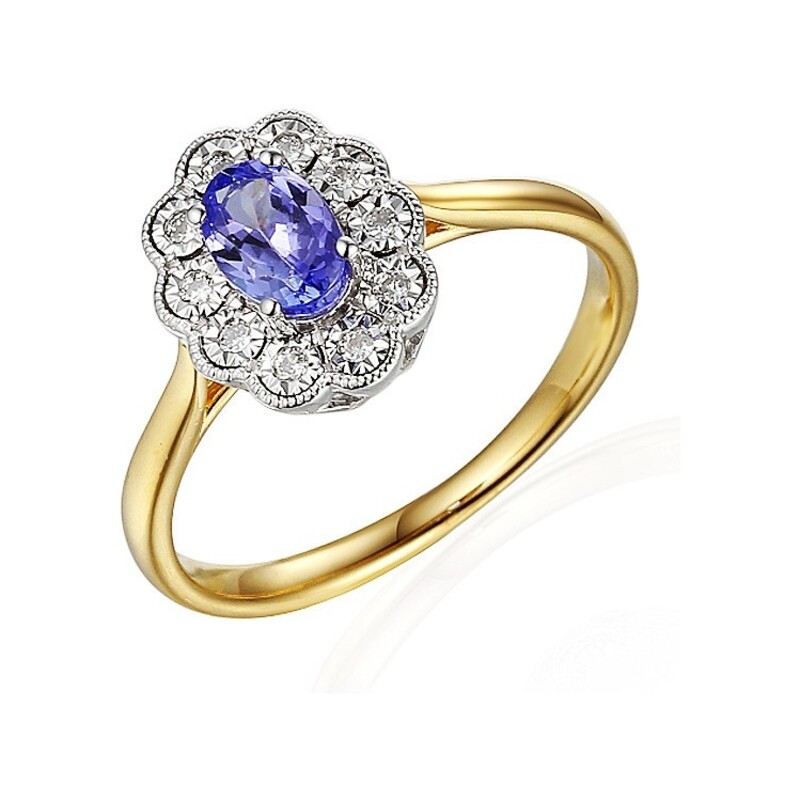 Pierścionek zareczynowy z diamentami i tanzanitem nr. AW 63665 YW-TA KATE Magic próba 585