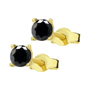 Kolczyki złote z czarną cyrkonią 3,5 mm w czterech łapkach