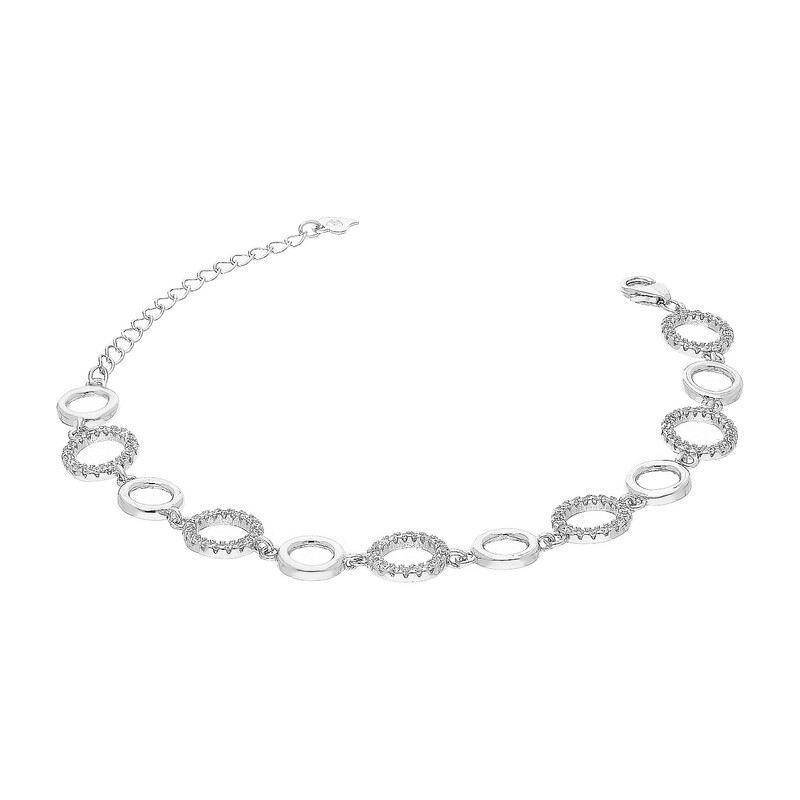 Bransoleta srebrna koła gładkie i z białymi cyrkoniami HS135 próba 925