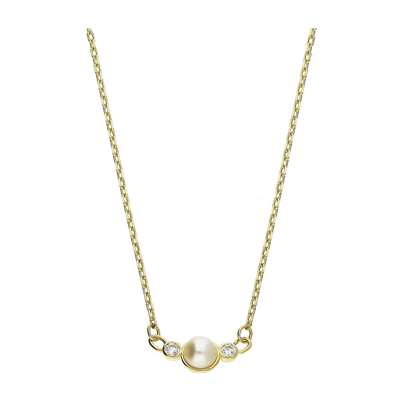 Naszyjnik złoty z białą perłą jubilerską i cyrkoniami/anker MZ T23-PN-2389-Pearl-CZ próba 585
