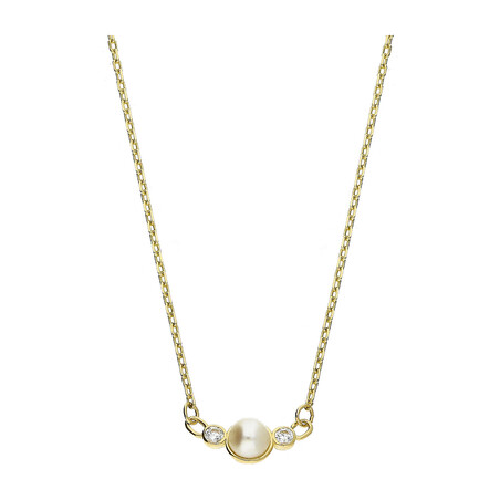 Naszyjnik złoty z białą perłą jubilerską i cyrkoniami/anker MZ T23-PN-2389-Pearl-CZ próba 585