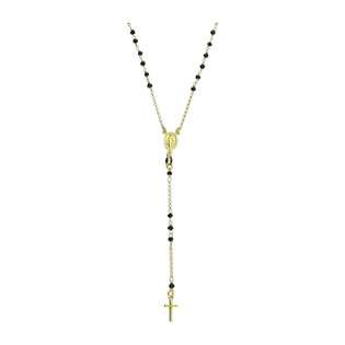 Naszyjnik pozłacany rózaniec z czarnymi paciorkami PW436 GOLD próba 925