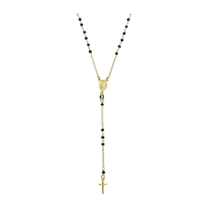Naszyjnik pozłacany rózaniec z czarnymi paciorkami PW436 GOLD próba 925