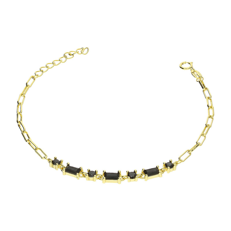 Bransoleta pozłacana z czarnymi cyrkoniami/anker long PW468-1 GOLD czarny próba 925