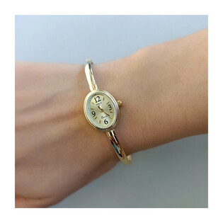 Zegarek złoty z owalną tarczą na bransolecie bangle MI G400123-A próba 585