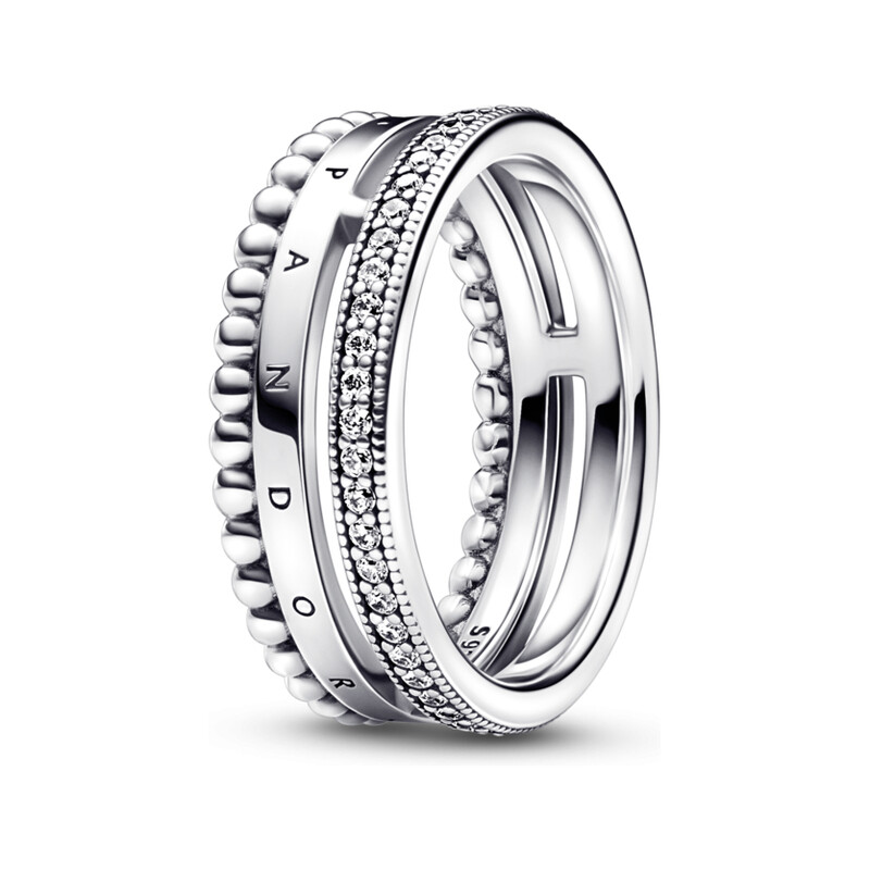 Pierścionek pavé z logo Pandora Signature i koralikami 192312C01 próba 925