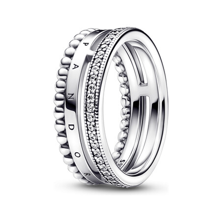 Pierścionek pavé z logo Pandora Signature i koralikami 192312C01 próba 925