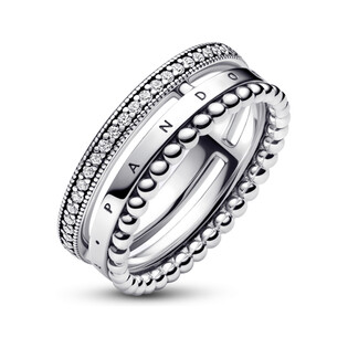 Pierścionek pavé z logo Pandora Signature i koralikami 192312C01 próba 925