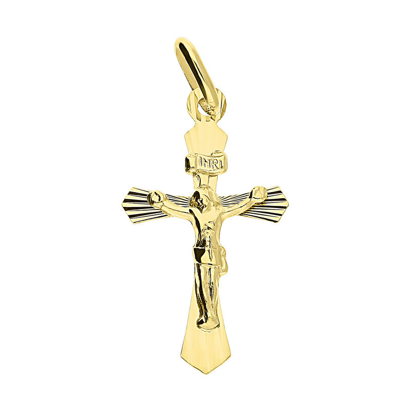Krzyżyk złoty z wizerunkiem Pana Jezusa i ozdobnymi promieniami CB C-466-1 próba 585