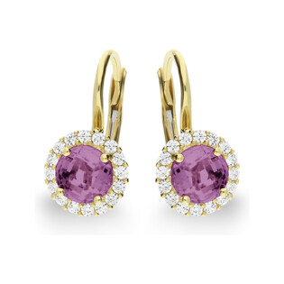 Kolczyki złote okrągła fioletowa cyrkonia i białe cyrkonie wokół/ang.zap. OS 96-3137 AME próba 585