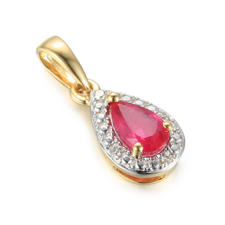Złota Zawieszka Kropla z Rubinem i Diamentami pr. 585 - JubilerSezam.pl