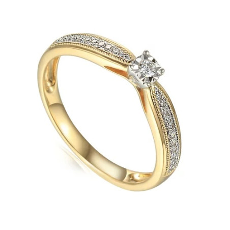 Pierścionek złoty SOLITER z diamentami AW 55129 YW-0,25 próba 585