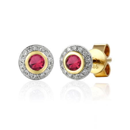 Kolczyki złote z rubinem i diamentami/sztyft AW 46274 Y-RU koło Markiza próba 585
