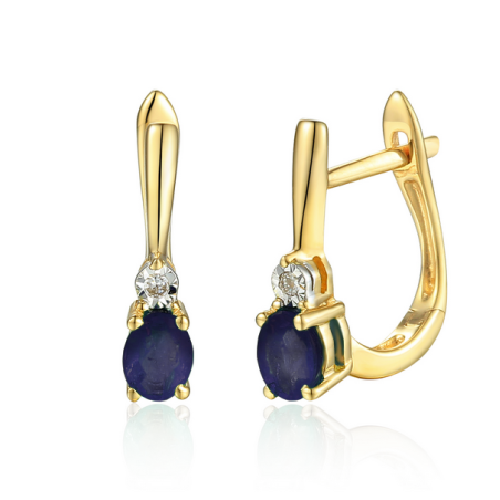 Złote kolczyki z szafirem i diamentami pr. 585 - JubilerSezam.pl