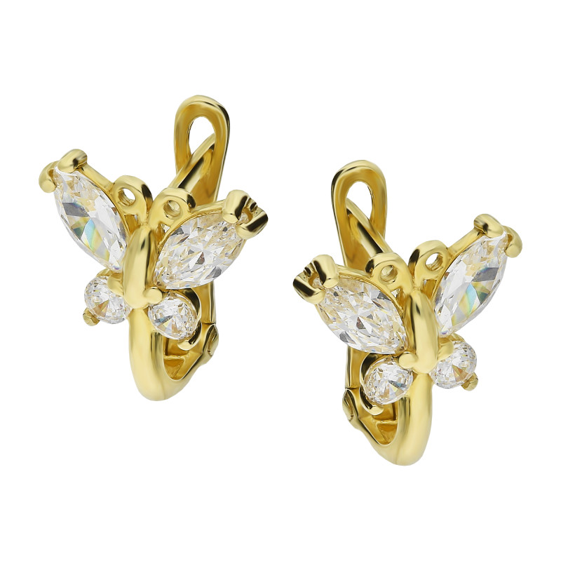 Kolczyki złote dla dziewczynki motyl z cyrkoniami próba 375