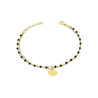 Bransoleta pozłacana wiszące serce i szklane kulki/rolo NI BRN32829 GOLD próba 925