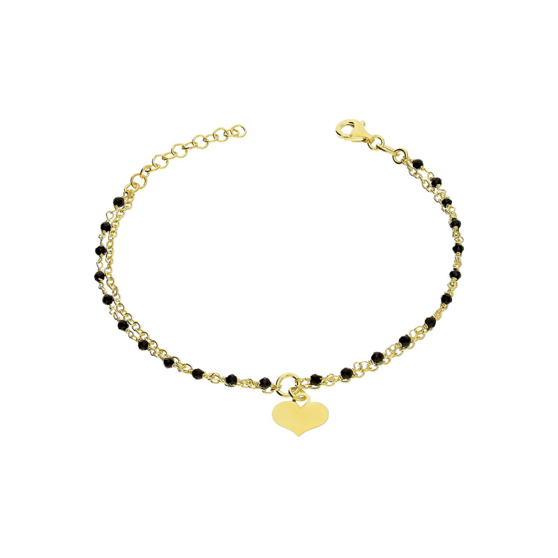 Bransoleta pozłacana wiszące serce i szklane kulki/rolo NI BRN32829 GOLD próba 925