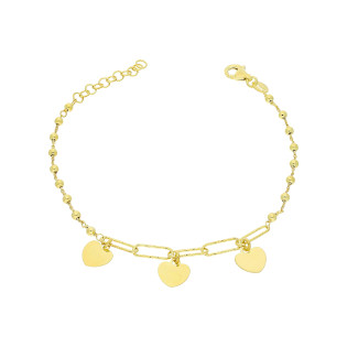 Bransoleta pozłacana trzy wiszące serca na anker long NI BRN32854 GOLD próba 925