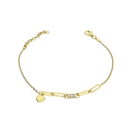 Bransoleta pozłacana gładkie serce i trzy cyrkonie/anker long NI BRN33847 GOLD próba 925