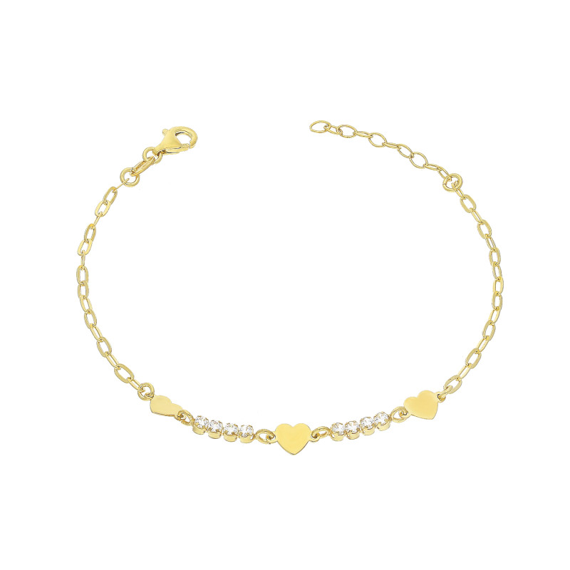 Bransoleta pozłacana trzy gładkie serca i białe cyrkonie/anker NI BRN34094 GOLD próba 925
