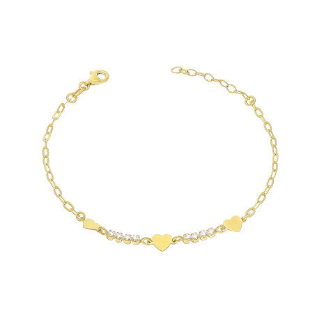 Bransoleta pozłacana trzy gładkie serca i białe cyrkonie/anker NI BRN34094 GOLD próba 925